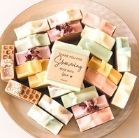 These soap favors are the perfect gift for your guests in your Bridal Shower, Wedding or Baby Shower. These adorable Party Favors come in two (2) different sizes: Half-size and full-size bars SOAP BAR INFO: Approximately weight 4.0 oz - 4.5 oz. (Full-size bars) Dimensions: 2.75"x3"x1" ( Full size bars) Dimensions: 1.37"x 3"x1" (Half size bar) Approximately weight 2 oz  They are handmade, 100% plant-based oils, all-natural ingredients, vegan, Lightly scented with pure essential oil, fragrance oil