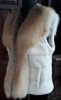 Fur vest/Real fur/Mink vest with red fox collar/Beige mink | Etsy