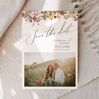 $2.86 | Colorful Wildflower | Meadow Photo Save The Date #whimsicalsavethedatecard #bohoweddingannouncementstationery #wildflowersavethedateinvite #colorfulphotosavethedate #backyardfieldflowerspictureportrait #simplerusticrainbowsummerss048 #enchantedpinkyelloworagnefloral #elegantminimalistbrightvintagecolor #modernbotanicalhippiespringgarden #delicateartsygoldwatercolormeadow