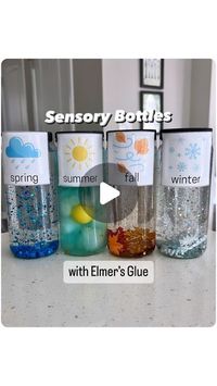 Rozanne | Bright Little Brains on Instagram: "We LOVE creating sensory bottles using @elmersproducts!
Sensory bottles can be used for themed discussions, at a calming corner, for on-the-go traveling, I-spy games and so much more. 

💫 Check out Elmer’s Creations on Elmer’s website for more fun ideas! 
🔗 in my stories! 

MATERIALS:
1. 1 bottle (5 fl oz) of Elmer’s Clear School Glue 
2. 1 clear plastic bottle with lid
3. Fun (themed) accessories; charms, beads, glitter
4. Water
5. A funnel
6. Food coloring (optional)

INSTRUCTIONS:
1. Fill a clear plastic bottle with a bottle of clear Elmer’s School Glue
2. Fill the rest of the bottle with water through the funnel
3. Add food coloring (optional)
4. Add fun accessories
5. Seal the top of your bottle tightly with the lid and shake
6. Watch ho