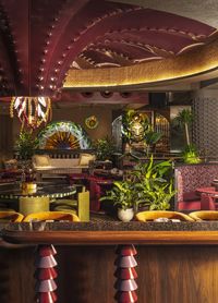 The interiors of this restaurant in Mumbai draw inspiration from the nomadic tribe’s journey. It features elements reflecting diverse landscapes and cuisines encountered along the way, creating a charming aura rich in cultural influences.