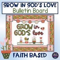 If you are looking for a Christian preschool bulletin board, here is a "Grow in God's love" set that will look great in your classroom. You will find color, black and white, and low-ink pages to help with your printing needs. In this bulletin board set, you will find:borders and corner piecesbunting banner piecesletters for "Grow in God's love" (3 sizes)flower decorJust print, cut, and laminate for durabilitycan be used on a bulletin board or classroom doorThanks for downloading this product. If