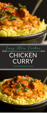 This incredibly easy slow cooker chicken curry recipe is a perfect family dinner. No precooking required, it's ideal for time saving and makes minimal pots to wash! Click through to see for yourself. #slowcookerchickencurry #chickencurry #slowcookerrecipes #easydinnerrecipes