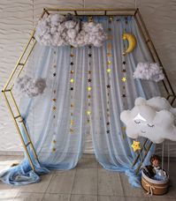 Sleeping bunny , moon stars, clouds