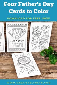 Four hand drawn free printable Father's Day cards for the kids to color Creatively Beth #creativelybeth #freeprintable #fathersday #cards #handdrawn #coloringpage #printandcolor