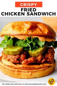 This crispy fried chicken sandwich is one of the best, definitely better than any fast food option. Juicy chicken on a toasted bun with a creamy, spicy sauce and plenty of pickles.