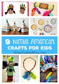 9 Native American Crafts for Kids. Kindergarten, preschool, and elementary school crafts.  Teepee, kachina dolls, headdress,  rainstick, totem poles and more