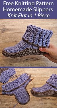 Free Knitting Pattern For Homemade Slippers Knit Flat - Cuffed Slipper image and visual related images