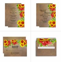 This yellow and red floral on brown wedding collection includes invitations, envelopes, stickers and much more.   #wedding #weddingsuite #weddingcollection #rustic #redfloral #yellowfloral #redandyellowwedding #rusticwedding