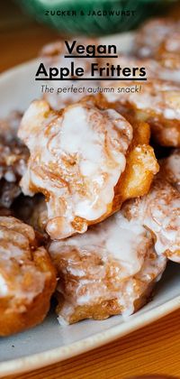 Hot, greasy and simply delicious - You have to try this recipe for vegan apple fritters with icing, or just with cinnamon and sugar!