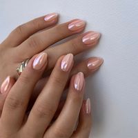 24pcs short oval nails pearlescent nails simple nude fake nails Y2K hot girl nails press On nails