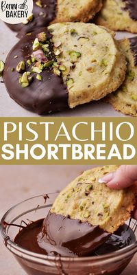 This pistachio shortbread cookies recipe has only 4 ingredients (5 if you dip them in chocolate!) The easy homemade shortbread is buttery and crumbly and filled with chopped pistachio nuts. These are slice and bake shortbread cookies so it's a really easy shortbread recipe and the perfect quick pistachio dessert. If you love tasty baking recipes, this is one of the best dessert recipes for beginners and a great chocolate dipped treat.