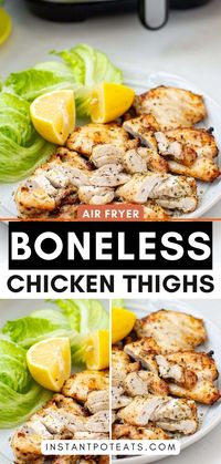 Crispy and juicy Air Fryer Boneless Chicken Thighs! A quick and delicious dinner idea for any day of the week. 🍖 #AirFryerRecipes #ChickenThighs