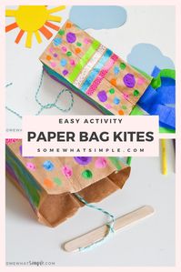 Paper bag kites are a fun activity to make when your kids are home! They're made with a small brown paper bag and a few simple supplies, they're easy to put together and so much fun to make! #craftsforkids #paperbagkitesforkids #papercraftsforkids #howtomakeapaperbagkite #easykidscraft #summeractivity #easybrownpaperbagkites