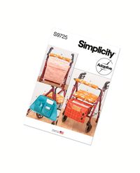 Walker Bags Simplicity 9725 Sewing Pattern, New Uncut Pattern. Customize your walker with covers, bags, and basket liners. The seat cover has elastic to wrap under the walker seat. Bar cover, organizer and bag are attached with hook and loop fastener tape.    NEW, UNCUT, FACTORY FOLDED PATTERN IN ORIGINAL ENVELOPE. INCLUDES INSTRUCTIONS AND MATERIALS LIST. *Sewing pattern - NOT a finished product.