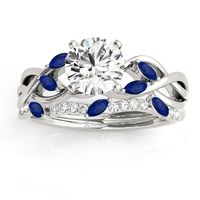 Marquise Blue Sapphire & Diamond Bridal Set Setting 14k White Gold (0.43ct) - NG1584