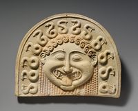 Terracotta painted gorgoneion antefix (roof tile)