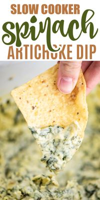 This Slow Cooker Spinach Artichoke Dip is the best crock pot appetizer! Make it ahead of time with just a few minutes of prep work. You can’t go wrong with this delicious dip recipe! #spinachartichokedip #appetizer #slowcooker #crockpot