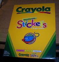 This package of CRAYOLA REPOSITIONABLE STICKERS is NEW!  The seal on the back of the package was broken, but the items inside were never used. This package, Product #85098, contains five sheets of round stickers; each sticker has a diameter of 2.5".  There are 18 stickers in bright pink, 18 in bright yellow and 9 in bright white. These stickers may be drawn on with crayons and markers or may be used with sticker software to create original designs. International Buyers – Please Note: Import duti