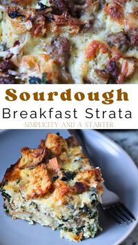 Start your day with a delicious twist! Whip up this mouthwatering Sourdough Breakfast Strata using fresh or day-old sourdough bread. The best part? It's incredibly versatile – customize with your favorite inclusions like cheese, veggies, or bacon for a breakfast masterpiece! #Sourdough #BreakfastIdeas #EasyRecipes #BrunchGoals