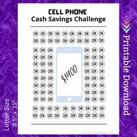 Save money for a New Cellphone with this Smart phone Savings challenge expense tracker. This money challenge money saving budget sheet is super easy to use.  Each time you save the amount in each circle color it in, then stash your cash savings away.  Print this challenge printable today! In no time you will have completed the cellphone savings challenge and you will be on your way to purchasing you new smartphone that you been eyeing. Instant Printable Download!  You will receive: 1 - Printable