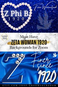 Hey Finer Woman! Show your love for Z Phi B with these unique Zoom backgrounds. Take your virtual sorority meetings to a finer level with these high-quality Zeta backdrops. They are full of royal blues, whites, doves, and Zeta love. They can also be used for wallpapers, printed cards, and more. Click to get your Sorority background today. #zetaphibeta #zphib1920 #blueandwhite #dove #finerwomanhood #blacksorority #divinenine #zoombackground