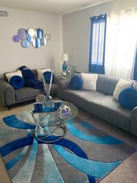 Blue, white and gray living room