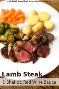 Lamb Leg Steaks with Shallots and Sticky Red Wine Sauce.