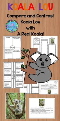 Koala Lou by Mem Fox is a delightful story of a koala and her mother's love and this activity uses paired texts to compare and contrast Koala Lou with a real koala!   It includes: 7 vocabulary graphic organizers KWL Chart A fun comprehension interactive printable to show understanding of text! Vocabulary flash cards Compare and contrast graphic organizer Non-fiction printable of a koala Compare and contrast sentence frame Teacher Answer Sheets of possible responses