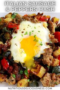 This easy Italian Sausage and Peppers Hash features tender potatoes, savory sausage, and a colorful medley of peppers and onions. It makes the ultimate breakfast skillet that the whole family will love.