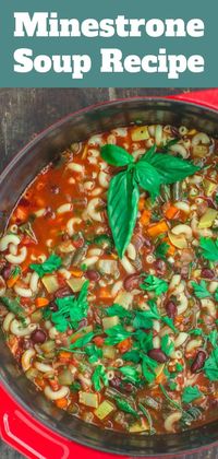 BEST Italian Minestrone Soup recipe, loaded with vegetables and pantry staples like beans & pasta. Two tips make all the difference in this flavor-rich soup! #italianfood #minestrone #vegetariansoup #italiansoup #italianrecipes #beansoup #pastasoup #mediterraneandiet #mediterraneanfood