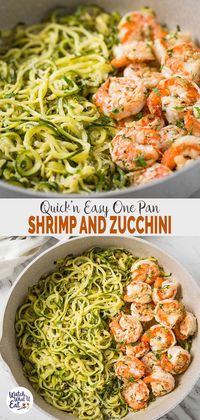 Make this one-pan shrimp and zucchini noodles (aka zoodles) flavored with lemon and garlic for a healthy, quick and easy weeknight dinner or lunch. You only need 15-20 min to prepare this low carb zucchini pasta. | #watchwhatueat #zucchini #zucchininoodles #shrimp #shrimppasta