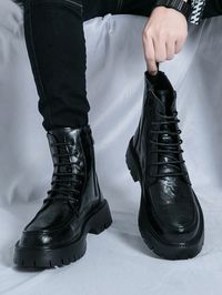 Men's Leather Boots Pointed Toe British Style High Top Men's Boots Go With Dress Black         Men Shoes, size features are:Bust: ,Length: ,Sleeve Length: