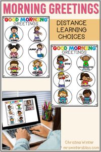 Help build classroom community and have a great day by creating a sign of morning greeting choices! Kindergarten, first grade, and second grade students will love making a greeting choice and greeting their teacher or classmates as they enter the classroom or during morning meeting. Now updated to include non-contact or touchless morning greetings that can be used during distance learning or in the classroom. #morninggreetingchoices #classroomcommunity #morningmeeting