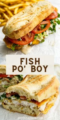 30 minutes · Serves 4 · Fish Po' Boy Sandwich - authentic cajun New Orleans sandwich recipe! French baguette loaded wth battered fried catfish, lettuce, tomatoes and ramoulade. Yummy and tasty lunch or dinner!