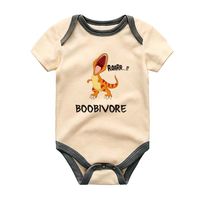 Dress your little one in roaring laughter with this Funny Hilarious Cartoon T-Rex Dinosaur Baby Bodysuit! Perfect for newborns and infants, this custom dino-themed bodysuit can be personalized with your baby's name. Made from soft, high-quality fabric, it ensures comfort during breastfeeding and all-day wear. Ideal as a unisex baby shower gift or for everyday fun, this adorable and unique bodysuit is a delightful addition to your baby's wardrobe. Celebrate your tiny dino fan with this playful and personalized outfit! This baby bodysuit is machine washable, making it easy to care for. The romper is super soft and easy to wear and take off, with a snap closure. This bodysuit is designed and created by a mom who is passionate in creating playful, cute, and trendy design. 100% handmade with lo