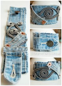 Upcycled recycled denim and zipper cuff bracelet from https://www.facebook.com/DMamaOwlboutique