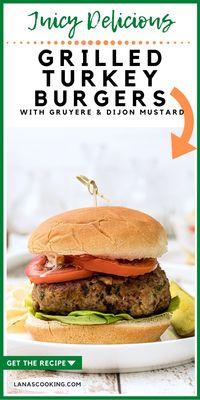 Juicy, delicious, lightly seasoned and grilled turkey burgers - an indulgent ground turkey patty made with gruyere cheese, tangy Dijon mustard and breadcrumbs to bind it all together.