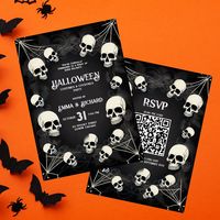 Adult Skull Spider Webs QR Code Halloween Party Invitation