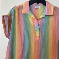 Pastel Rainbow Top. Sheer. Bought At A Portland,Or Vintage Thrift Store. Never Worn. Long Top. Item Has No Size Tag But Should Fit Size S-M