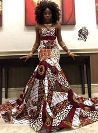 QUEEN AMAKA WOMEN’S MERMAID DRESS IN AFRICAN ANKARA DASHIKI KENTE PRINT (WHITE RED GOLD BURGUNDY MULTICOLORED FABRIC ) - Chimzi Fashion | Buy Now on Sellox