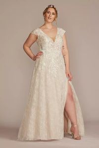 Beaded Lace Cap Sleeve Tall Plus Wedding Dress | David's Bridal