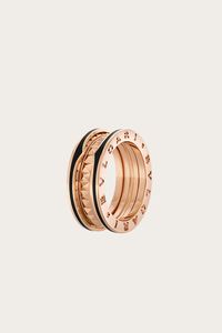 B.zero1 Rock two-band ring in 18 kt rose gold with studded spiral and black ceramic inserts on the edges  $1,920.00