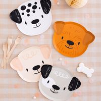 It's pawty time! Featuring a warm neutral color palette and gold foil elements, these puppy dog plates are definitely best in show! Illustrated by Hello!Lucky Die-Cut Paper Dinner Plates Pack of 8, 2 of each design Approx: 10" Gold foil details Not safe for microwave use