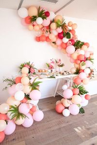 Balloon Garlands are the new hot trend at events and parties. The modern generation of balloon garlands and arches are much less formal and more creative than your standard retro balloon arch or column. They combine different sizes of balloons and often contain different textures such as foliage and paper decorations.