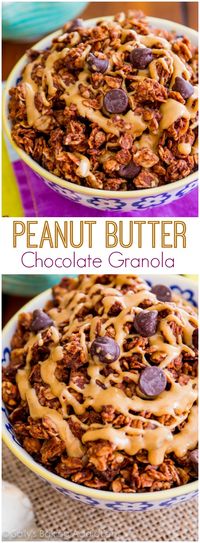 Only 7 ingredients! This chocolate peanut butter granola is so simple.