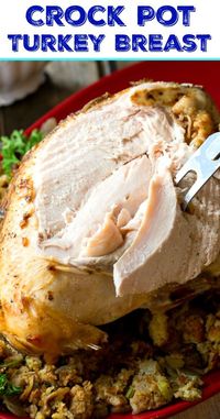 Crock Pot Turkey Breast cooks up tender and full of flavor with minimal effort. A tasty gravy from the cooking juices can be made in just minutes. #thanksgiving