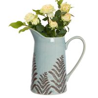 PRICES MAY VARY. High quality ceramic pitcher vase Features rustic crackled glaze finish with embossed fern leaf design Jug measures H22.5 x W10.5 x D20cm Ideal for both real and artificial flowers Ideal for adding a touch of woodland style to the home Made from high quality ceramic and featuring a pressed flower look painted design, this blue crackle glazed pitcher vase is perfect for displaying fresh or silk flowers on your dining table, mantelpiece or coffee table. Completely watertight and featuring a convenient carrying handle, this glazed vase is equally stylish as an empty decorative piece.