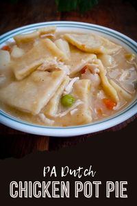 Pennsylvania chicken pot pie is made with chicken broth, vegetables, and hearty and delicious homemade noodles. It's perfect comfort food! Amish chicken pot pie, pot pie with homemade noodles