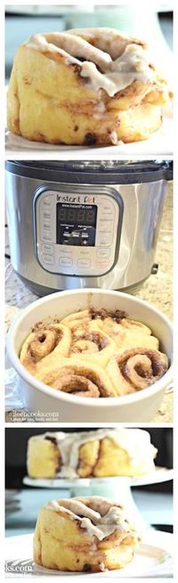 Make these gooey and sweet instant pot cinnamon rolls in under an hour with your Instant Pot! This recipe requires no rise time thanks to baking soda and baking powder. This recipe does not require yeast. I love my yeasted breads, but it felt wrong to have to 1-2 hours rise time for an Instant Pot recipe. I want my cinnamon rolls ready quickly! #instantpot #instantpotrecipes #sweets #breakfast #breakfastrecipes #cinnamonrolls